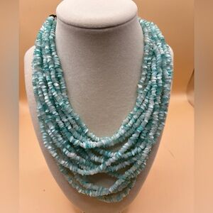 Vintage Turquoise Colored Multi-Strand Cut-glass Necklace 16-18” Adjustable